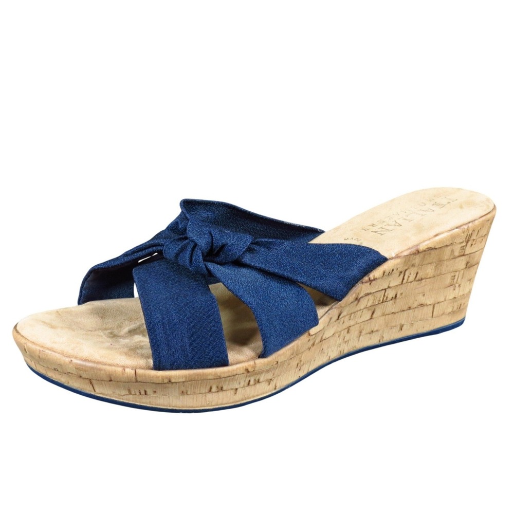 Italian Shoemaker‎ Cork Women Sandal Size 9.5 Casual Summer Navy Blue Fabric